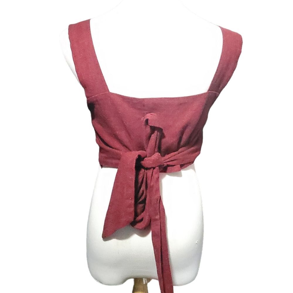 All That Remains Natalie Linen Tie Top Burgundy Womens 8 Limited Edition - Picture 8 of 12